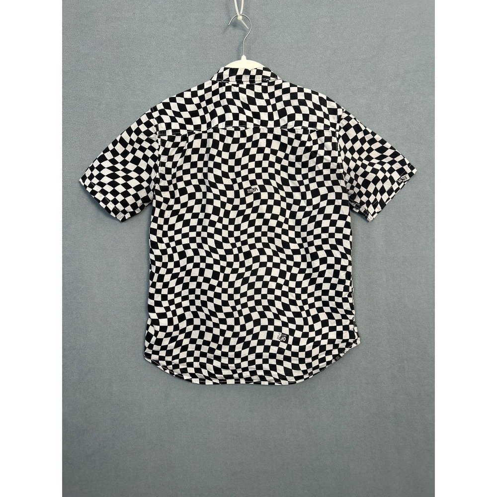 Vans Boys Short Sleeve Button Down Shirt Warped Checkerboard Cotton Black XL - Picture 8 of 9
